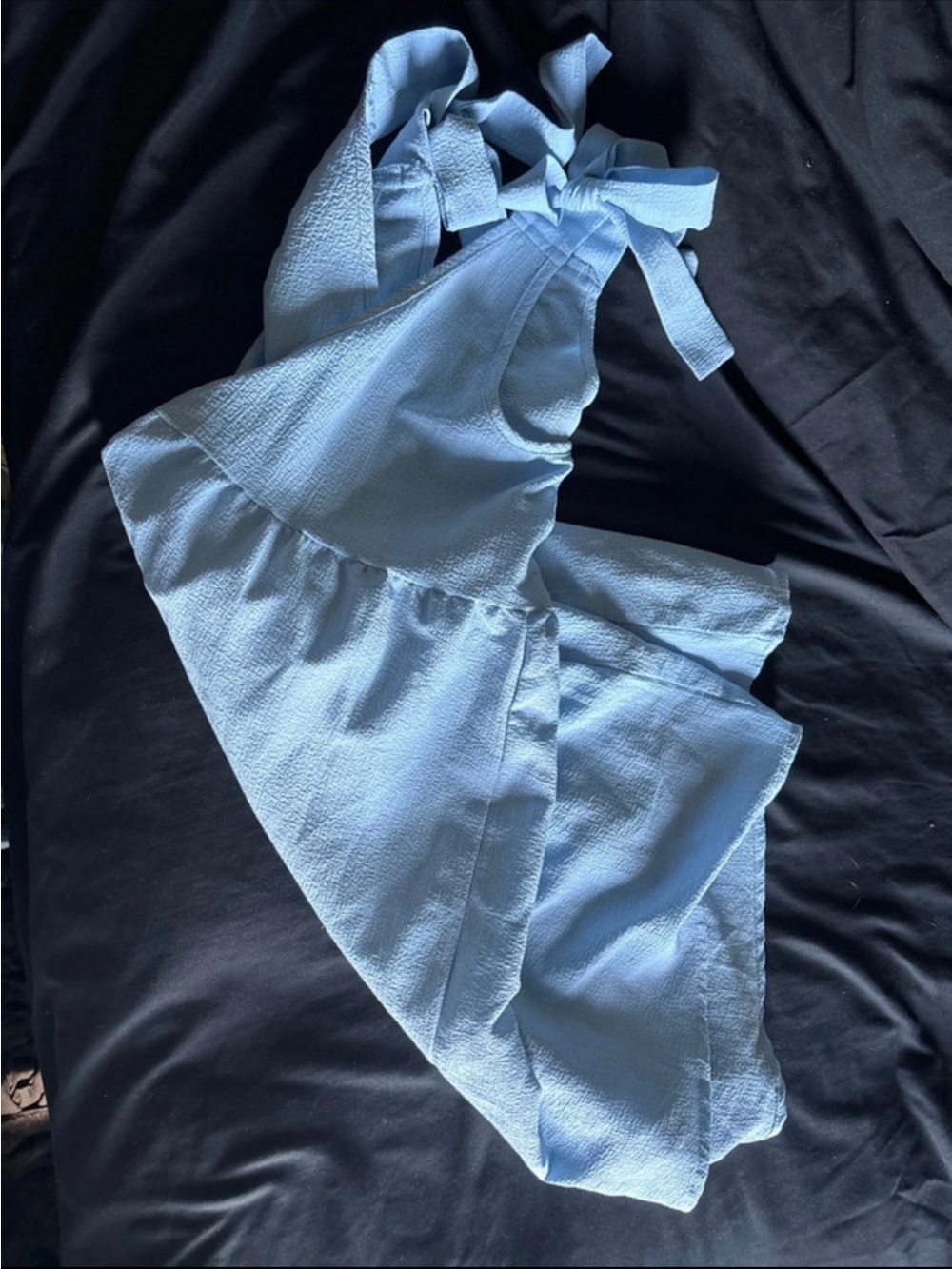 Light Blue Ruffled Women’s Romper - Sleeveless Tie-Strap
